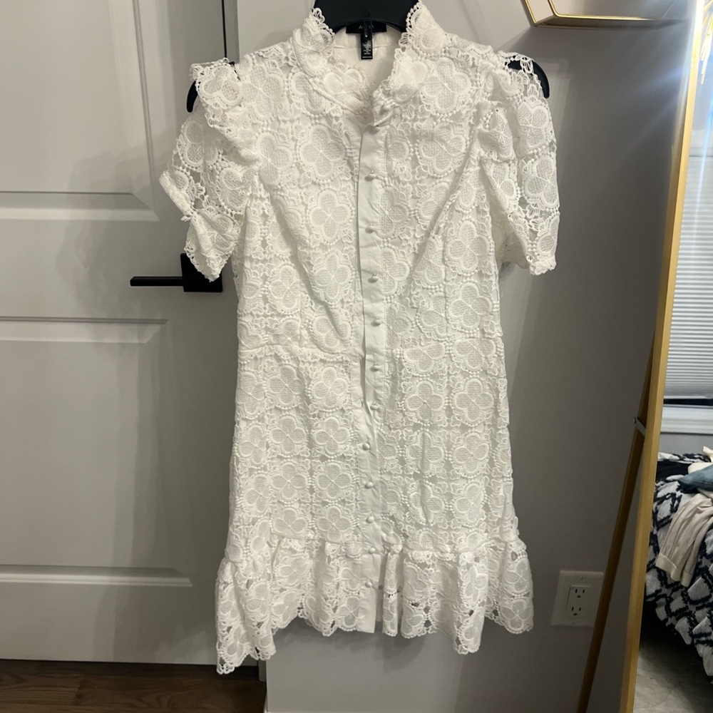 Aqua White Lace Mini Dress